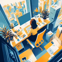 an illustration showing someone in her office working on their computer