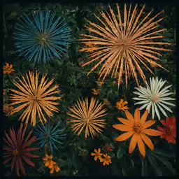 five flowers are shown in the center of the picture