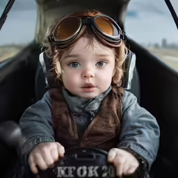 a child is wearing goggles and sitting in a car seat