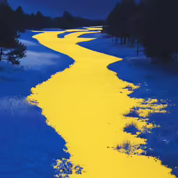 a pathway has been painted with yellow paint