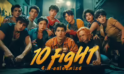 a group of young men posing for the camera with the word 10 fight on it