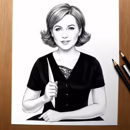 a drawing of a woman holding a wand