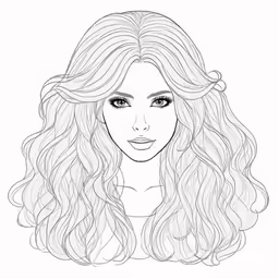 the girl with long curly hair and blue eyes, she is a black and white drawing