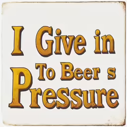 a white and yellow sign that says i give in to beers pressure