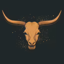 a long horn animal with yellow paint and sparkles on it