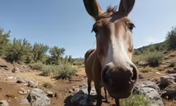 the face of a brown and white horse