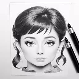 a pencil drawing of a girl with her hair up