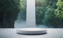 an outdoor clock stands on top of a round table