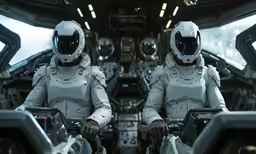 the pair of astronaut sit inside a space station
