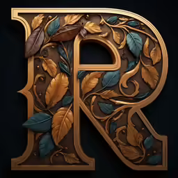 a letter with leaves and butterflies carved into it