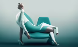 the woman is lounging on the chair wearing green