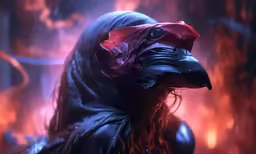 an angry looking demonic man in flames and blood