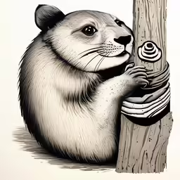a large rodent on its back paws at a wooden post