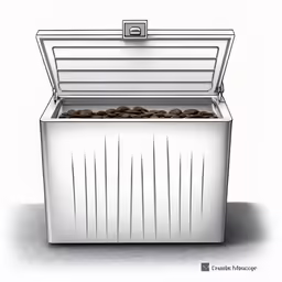 a metal bread box with coffee beans inside