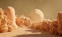 there is a person laying in a pile of yarn