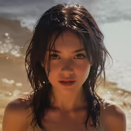 the woman has water everywhere near her head