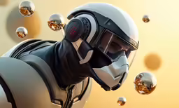 a helmeted person in star wars is surrounded by glass balls