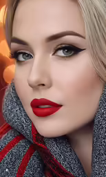 a woman is posing for an advertisement with bright lights behind her