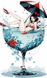 a woman in bikini sitting on top of a martini