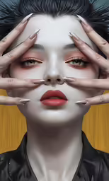 an illustration of a woman with fingers over her face