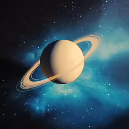 a white saturn floating in the night sky