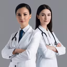 two female doctors posing for the camera