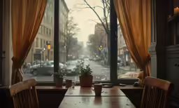 a view out a window onto the street below