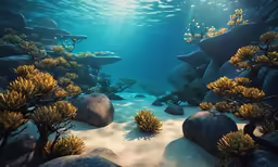 a photo taken from below of a underwater view of an ocean landscape