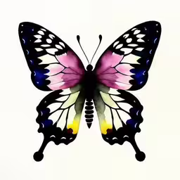 butterfly is a butterfly that is very large and bright,the underside of a colorful butterfly, with one wing extended,a colorful butterfly is painted on white paper,a drawing of a colorful butterfly,a watercolor of a butterfly on a white background