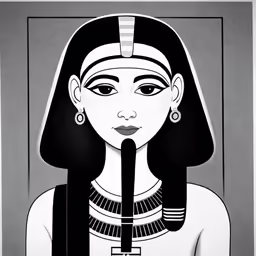 an illustration of a black and white portrait of a egyptian woman