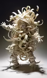 an elaborate sculpture is covered with curled paper