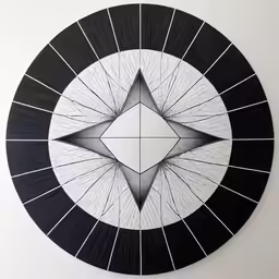 an abstract artwork on the wall of a room