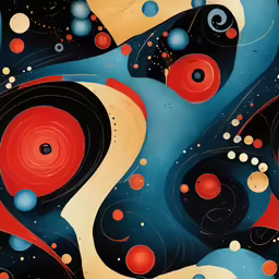 a large colorful painting with some small circles