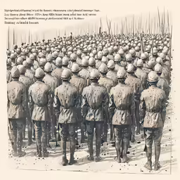 a line of soldiers standing in formation behind each other