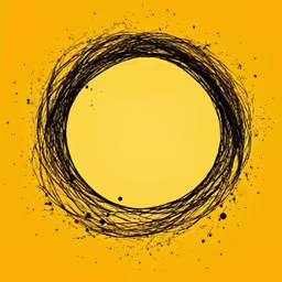 a circle made up of black dots on a yellow background