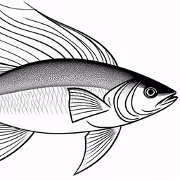 a fish with long white hair, a tail and some black fins