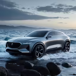 a new, all - terrain concept suv is parked on an ocean