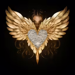 the woman with an angel wings has a heart shaped box on her chest