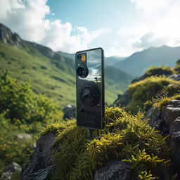 an action camera on a rock out in the wild
