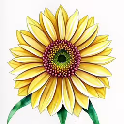 a sunflower is painted yellow and green
