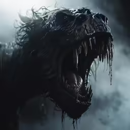 the mouth of a dragon with large teeth