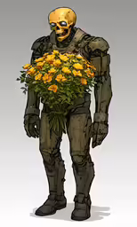 a cartoon drawing of a person with flowers in his hand