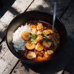 there is an oriental dish made with rice in a bowl