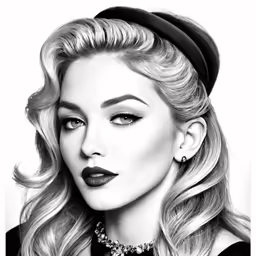 a lady with a hat and red lipstick