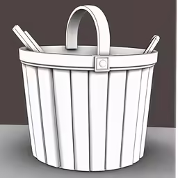a drawing of a white bucket with two knives