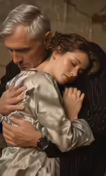 the lady in white is hugging the man