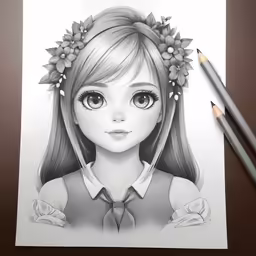 an anime girl drawing in pencil