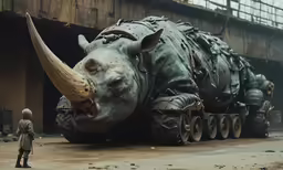 a rhinoceros head with an older rhinoceros in it