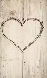 a drawing on wooden boards shaped like a heart