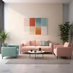 this modern living room is done in pastel colors